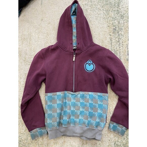 VTG Nomis Hoodie Mens Small Y2K Pullover Zip Grunge Skater Maroon Snowboard - Picture 1 of 11